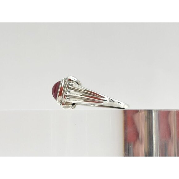 Red Agate Square Bezel Set Vintage Sterling Silver Ribbed Cabochon Ring - sz 9 - Picture 5 of 10